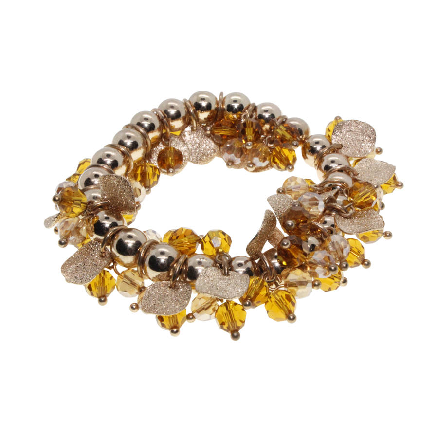 Bracelet - Gold Tone Autumn themed, Mulit-Colour Gold Beads - ML2808