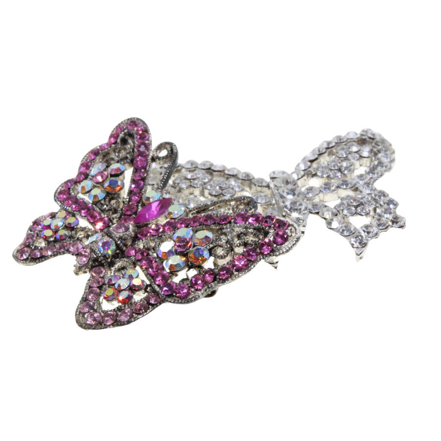 Brooch - Silver Tone. 2 x Diamante Butterfly Brooches.  One Pink One Clear - ML2809