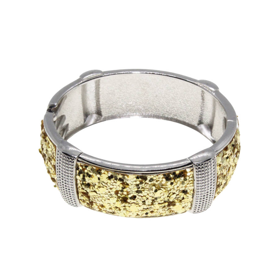 Bangle - Silver Tone Cuff Design. Covered in Gold Glitter - ML2824