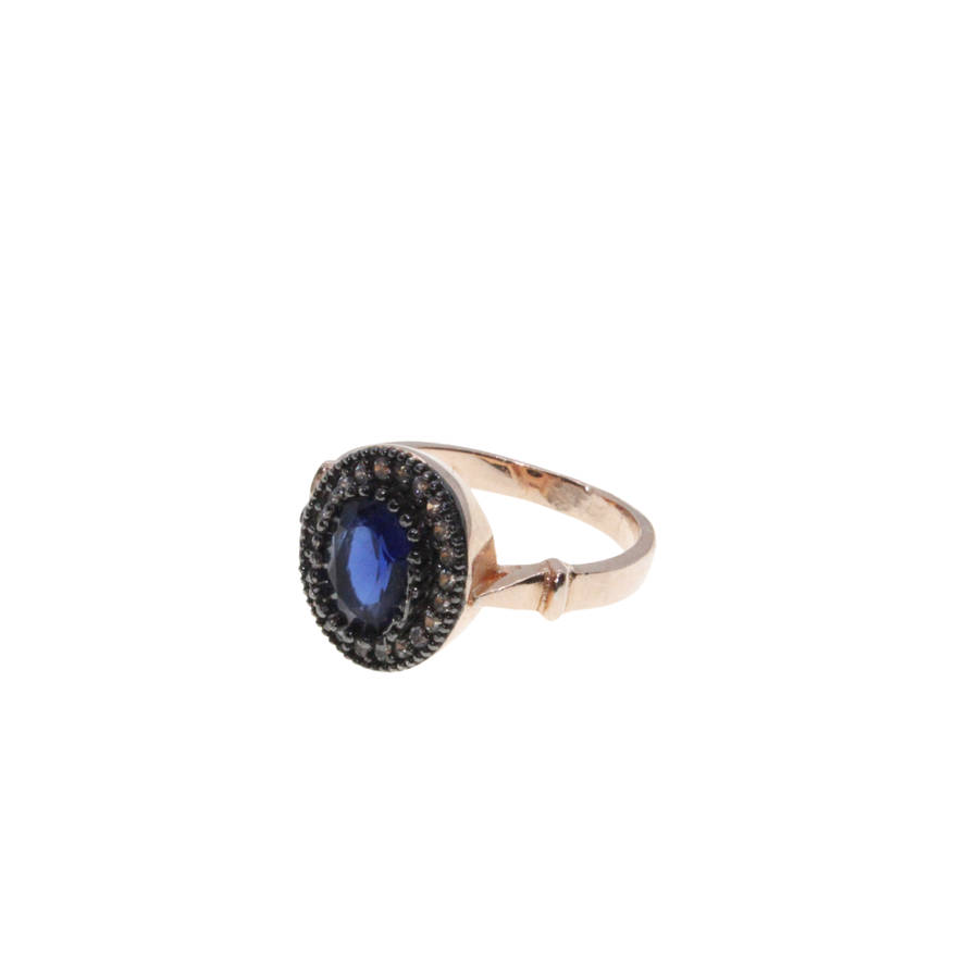 Ring - 925 Silver Princess Di Style Blue Stone surrounded by Diamantes - ML2834