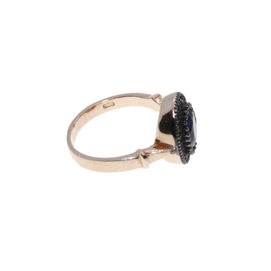 Ring - 925 Silver Princess Di Style Blue Stone surrounded by Diamantes - ML2834