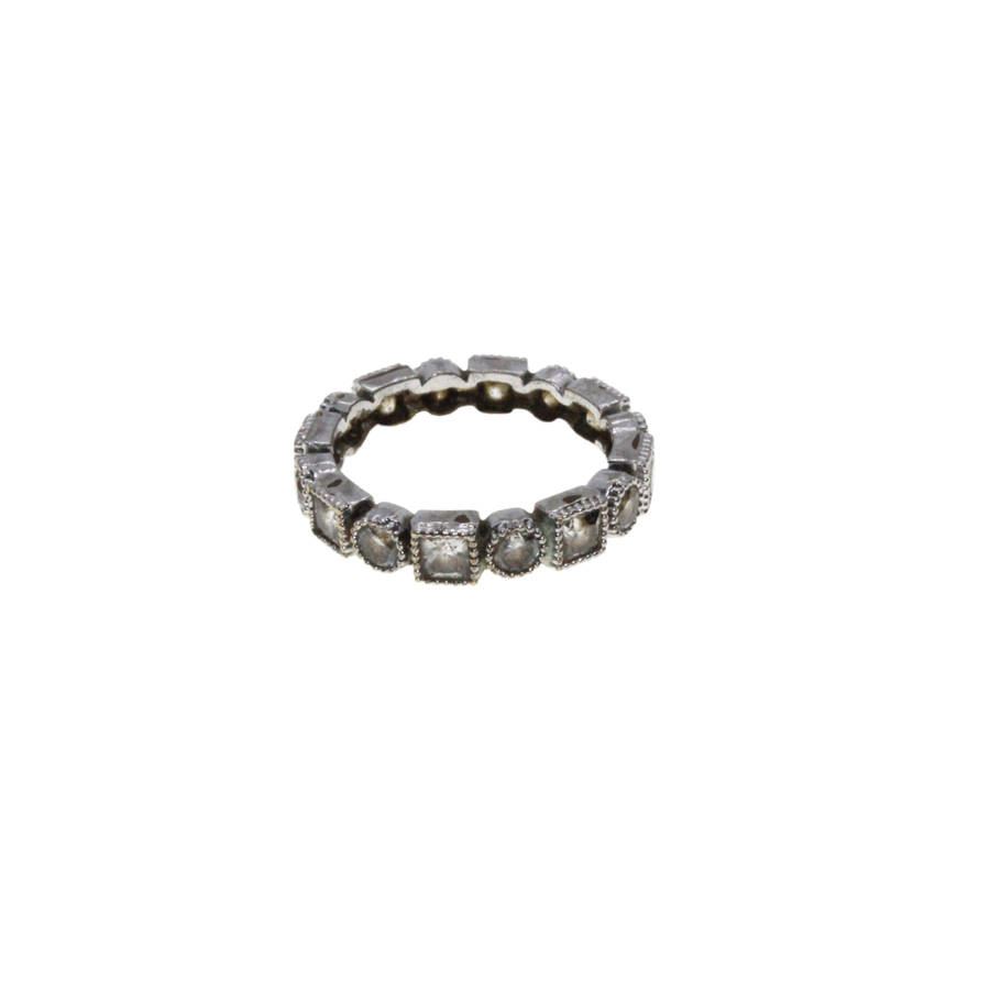 Ring - Silver Tone Eternity Ring.  Round and Square Diamantes - ML2850