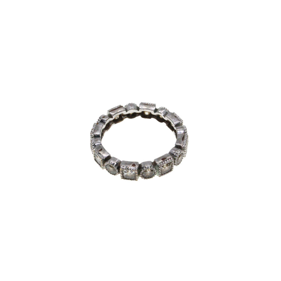 Ring - Silver Tone Eternity Ring.  Round and Square Diamantes - ML2850