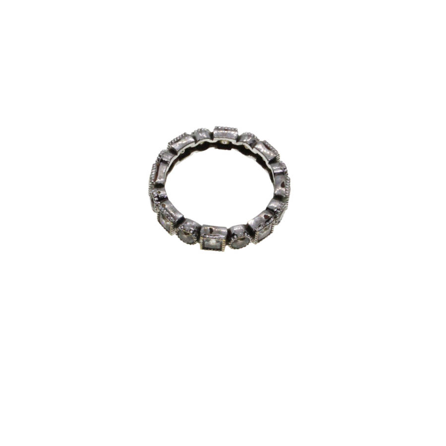Ring - Silver Tone Eternity Ring.  Round and Square Diamantes - ML2850