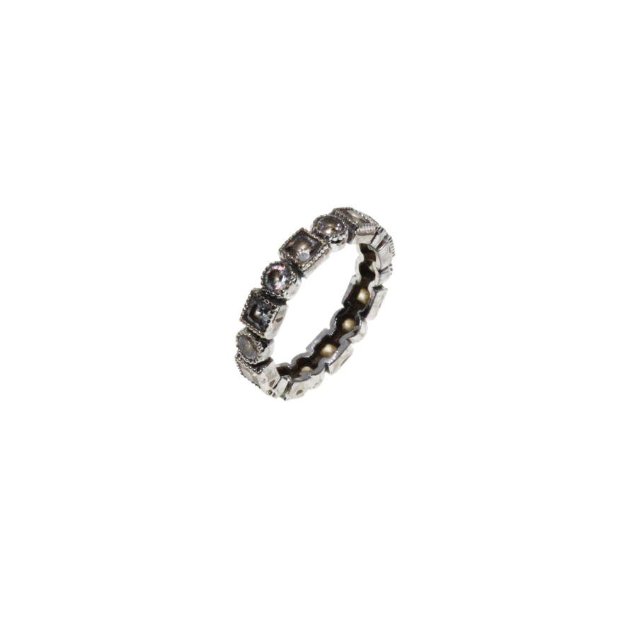 Ring - Silver Tone Eternity Ring.  Round and Square Diamantes - ML2850