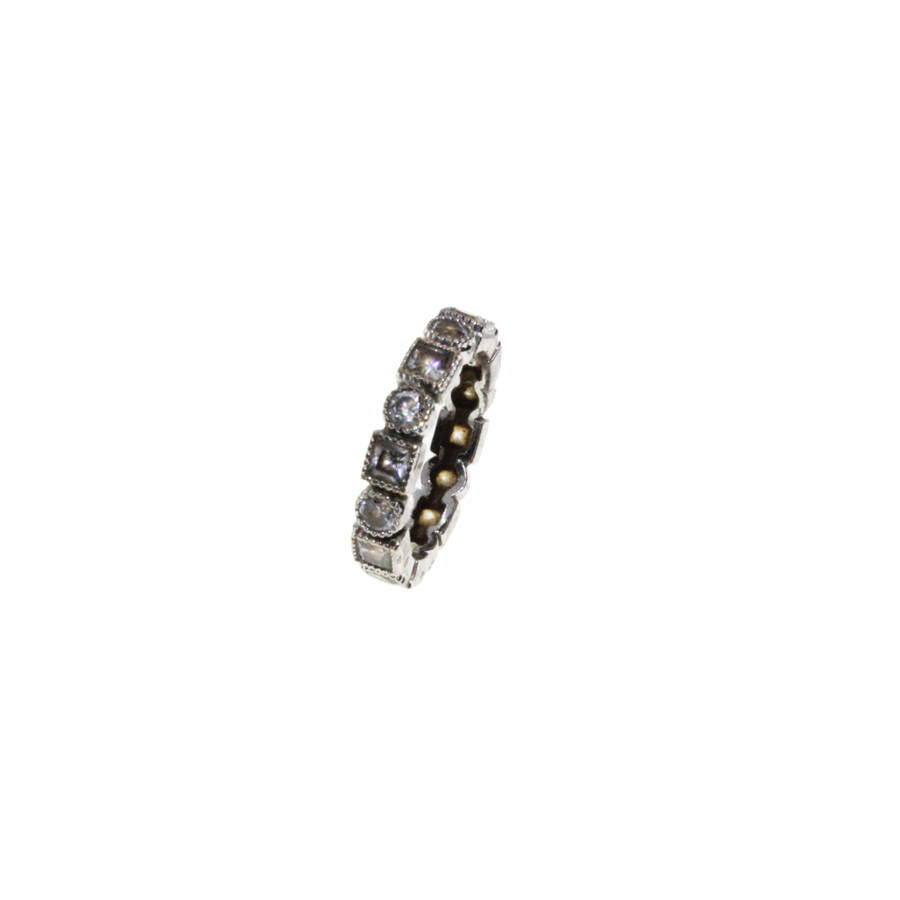 Ring - Silver Tone Eternity Ring.  Round and Square Diamantes - ML2850