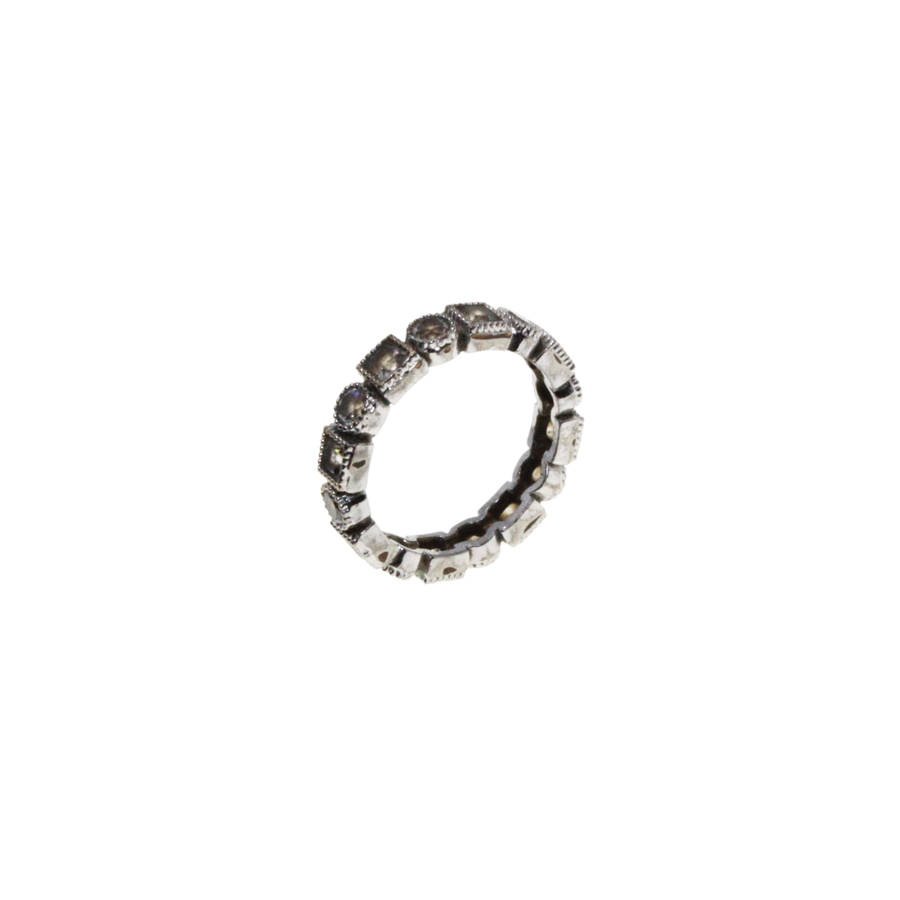 Ring - Silver Tone Eternity Ring.  Round and Square Diamantes - ML2850