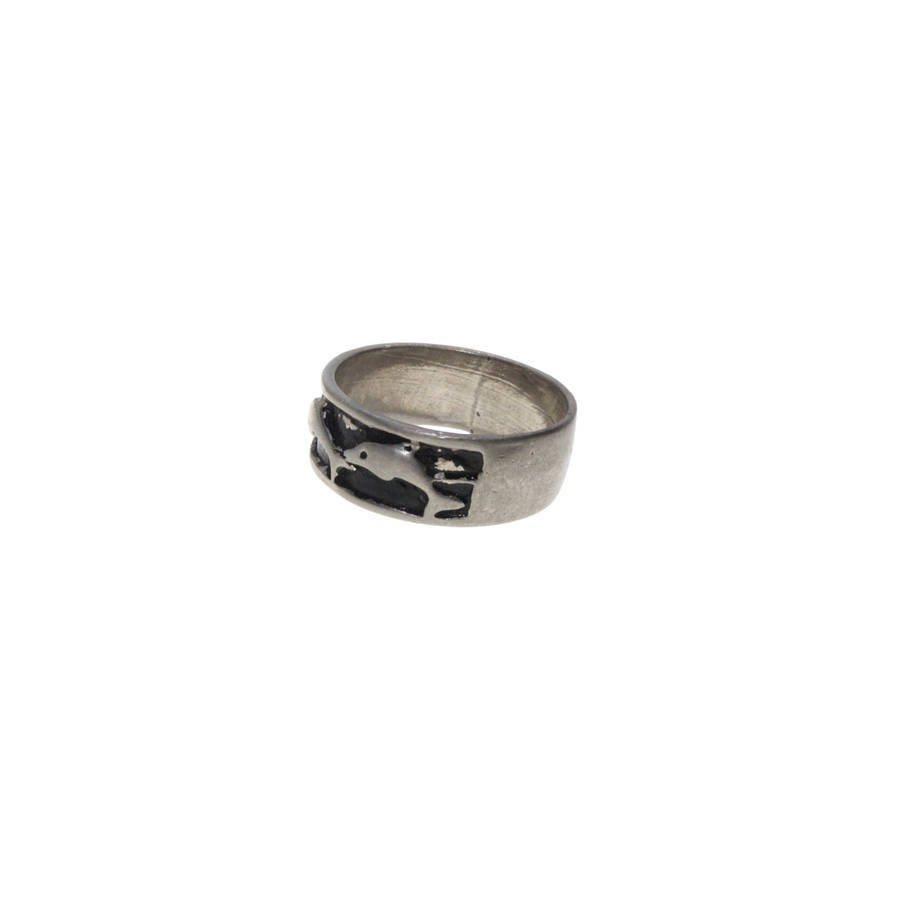 Ring - Silver Tone Band Ring with Dolphins in a Black Inlay - ML2870