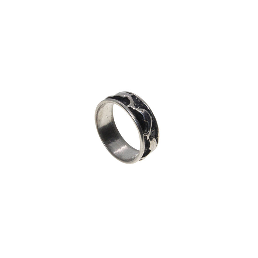 Ring - Silver Tone Band Ring with Dolphins in a Black Inlay - ML2870