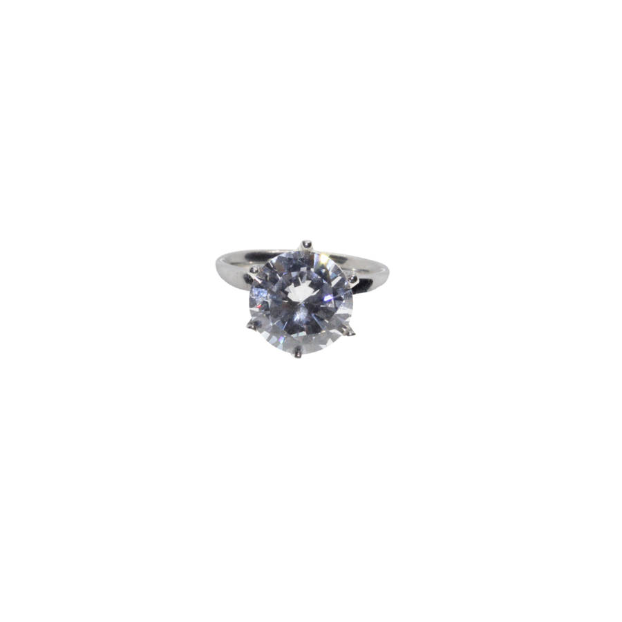 Ring - 925 Silver Ring with Large Clear Stone in Claw Setting. Stamped Spinning - ML2873