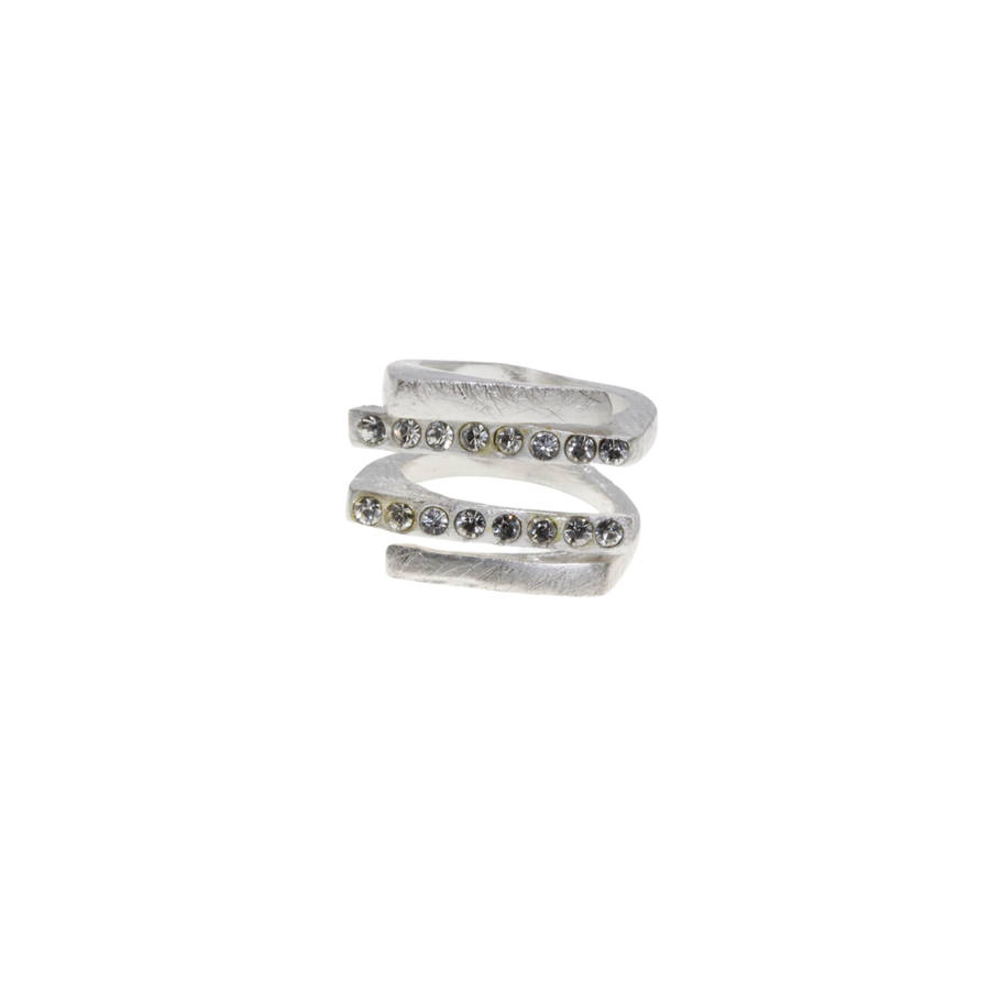Ring - Silver Tone Adjustable Design. Faced with Diamantes - ML2874