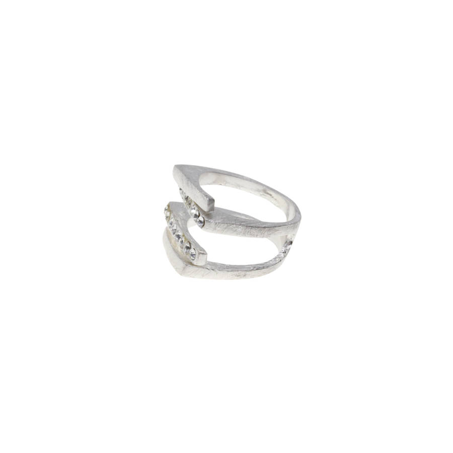 Ring - Silver Tone Adjustable Design. Faced with Diamantes - ML2874