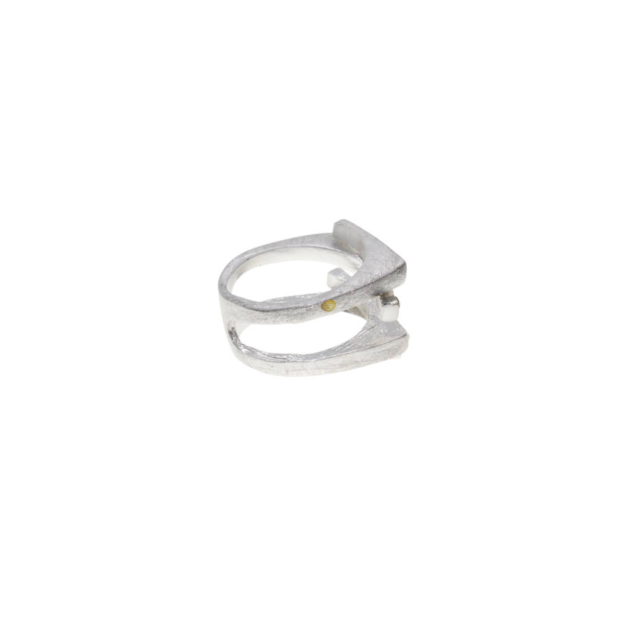 Ring - Silver Tone Adjustable Design. Faced with Diamantes - ML2874