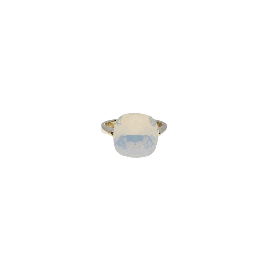 Ring - Gold Tone band with Milky White Large Rhinestone - ML2877