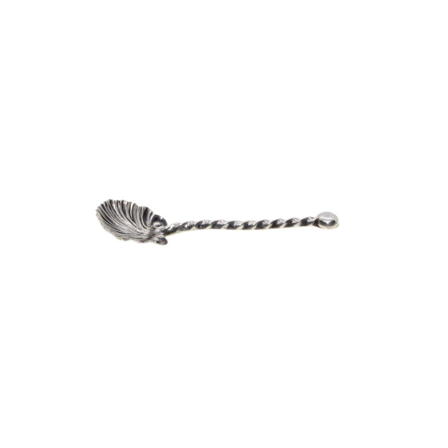 Antique - Sterling Silver Antique Shell Shape Twisted Salt/Mustard Spoon. Marked C & N Sterling. ...