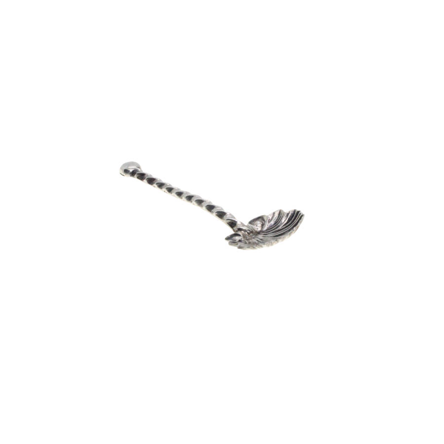 Antique - Sterling Silver Antique Shell Shape Twisted Salt/Mustard Spoon. Marked C & N Sterling. ...