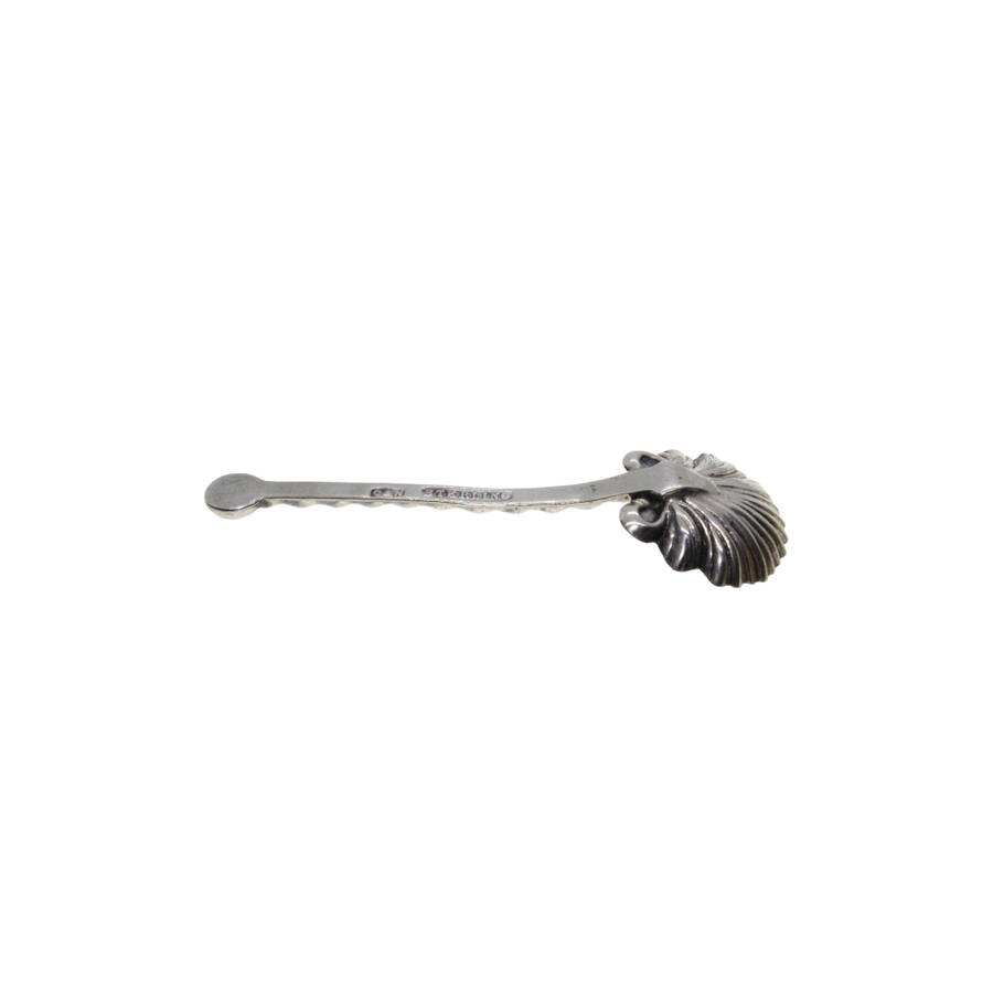 Antique - Sterling Silver Antique Shell Shape Twisted Salt/Mustard Spoon. Marked C & N Sterling. ...