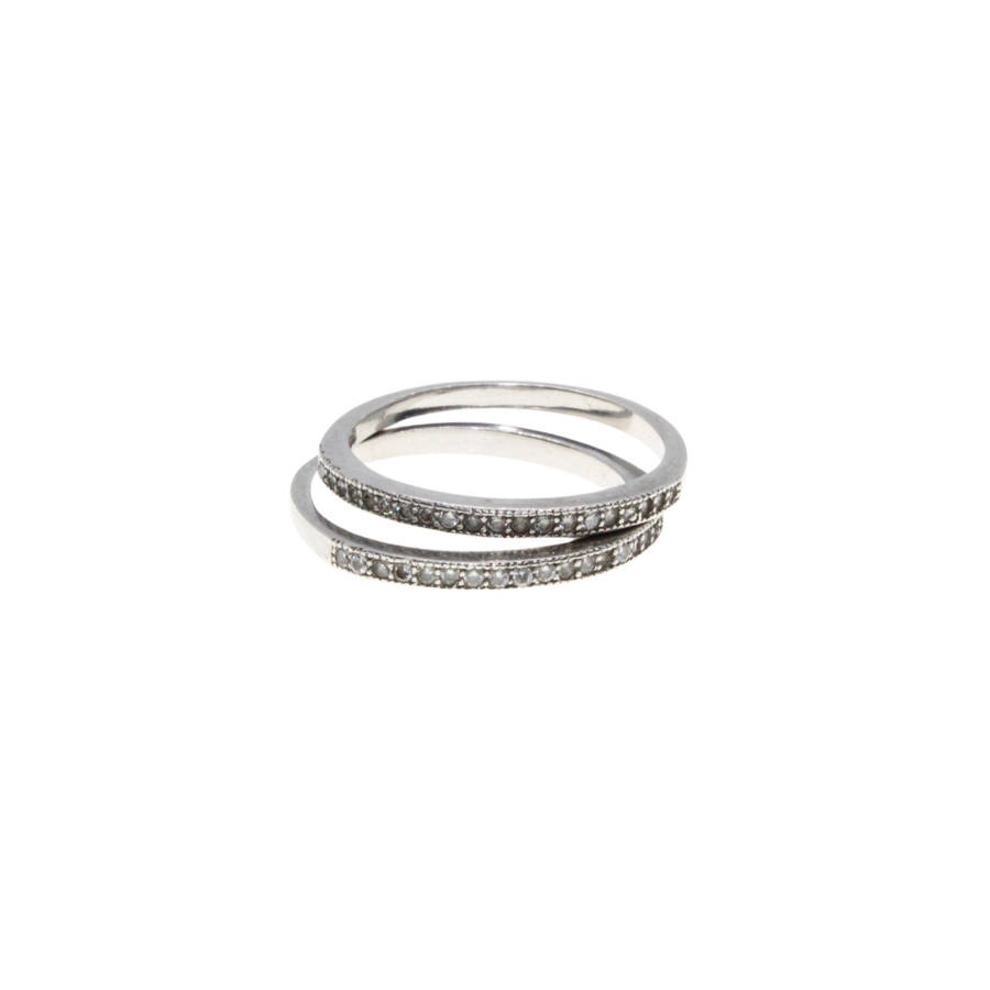 Ring - 2 x 925 Silver Thin Bands with Parve on top of rings (set) - ML2932