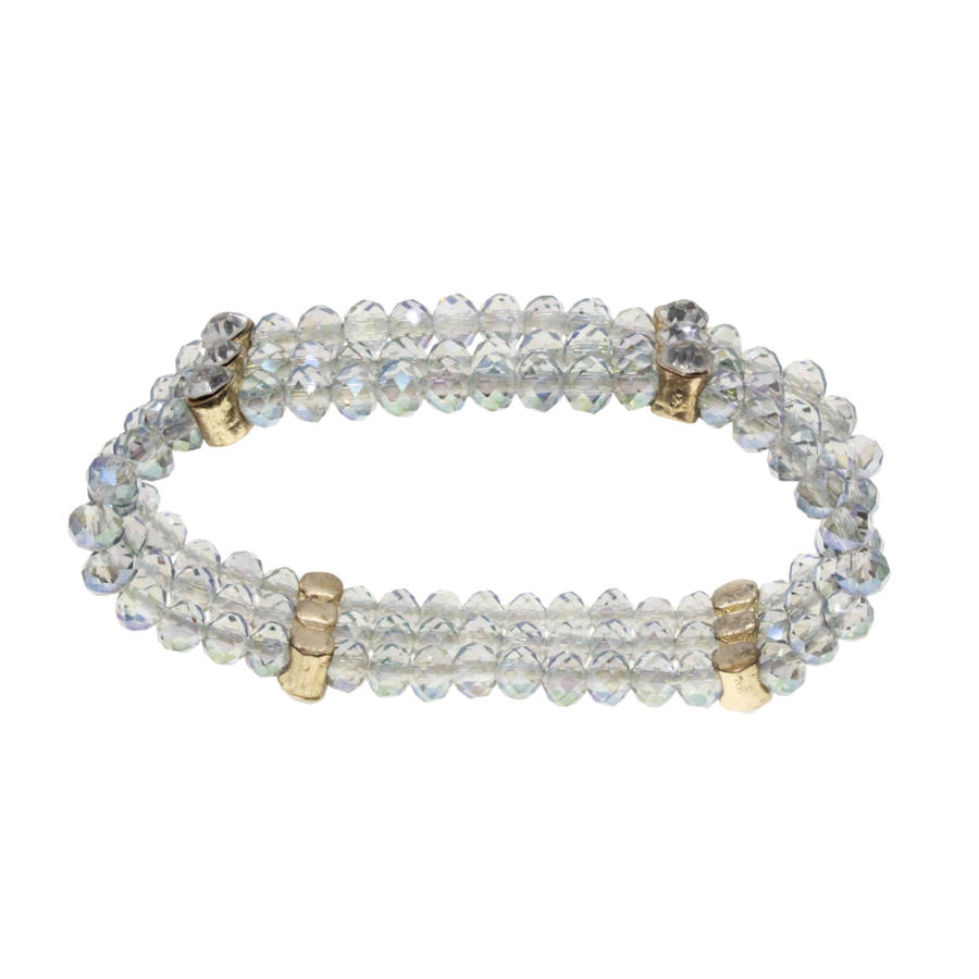 Bracelet - Silver Tone 3 Strand Ocean Blue Beaded Bracelet. Adjustable. 12 Diamantes - ML3016