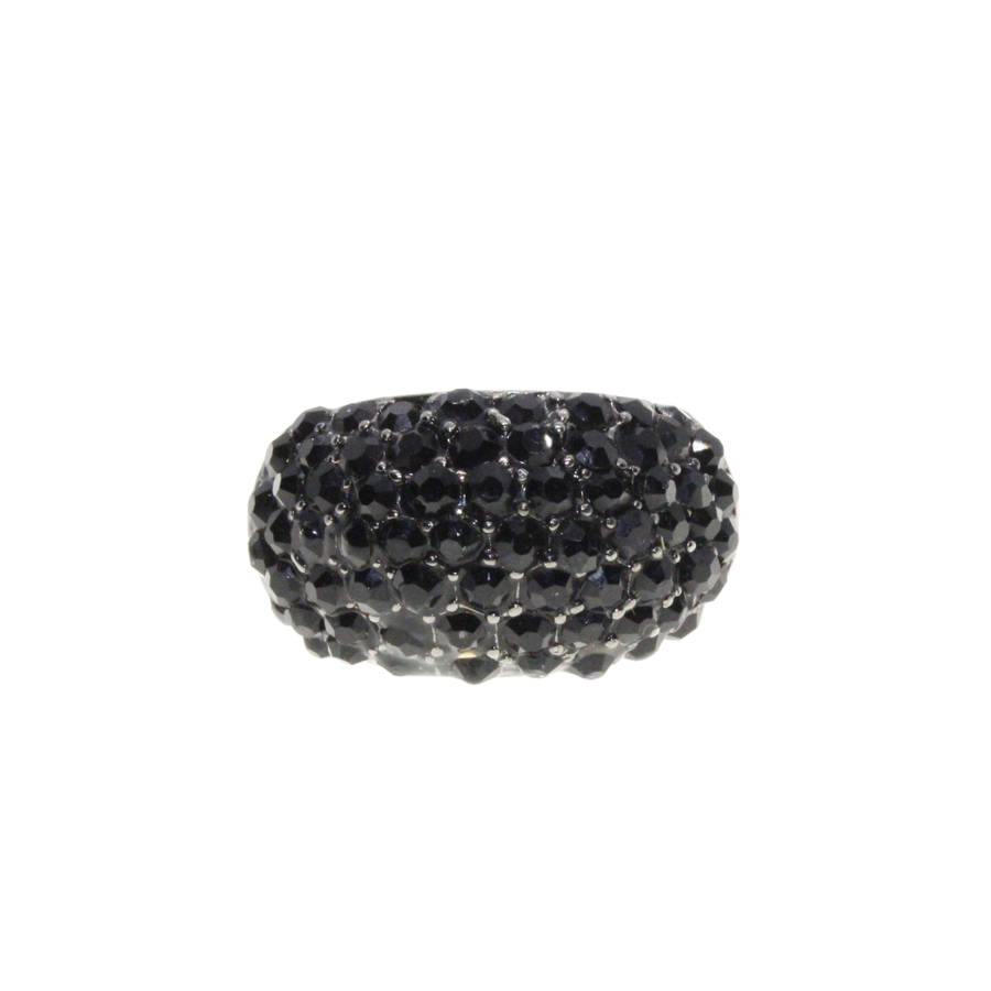 Ring - Gun Metal Tone Chunky Wide Band. Covered in Black Rhinestones - ML3019