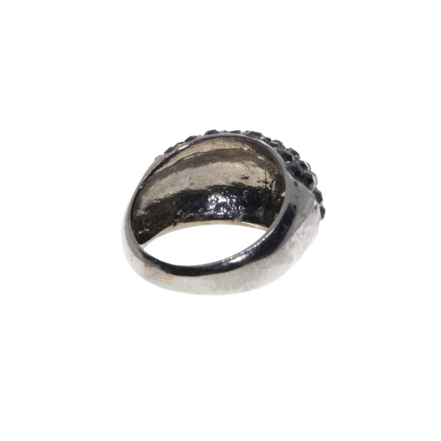 Ring - Gun Metal Tone Chunky Wide Band. Covered in Black Rhinestones - ML3019