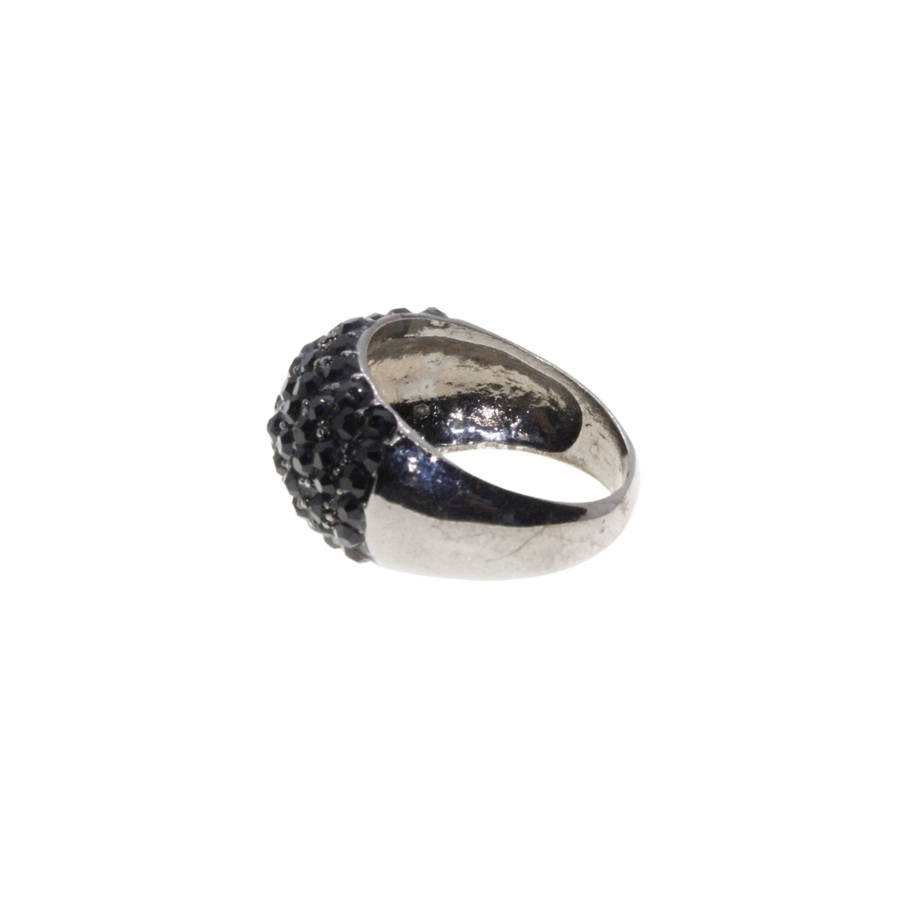 Ring - Gun Metal Tone Chunky Wide Band. Covered in Black Rhinestones - ML3019