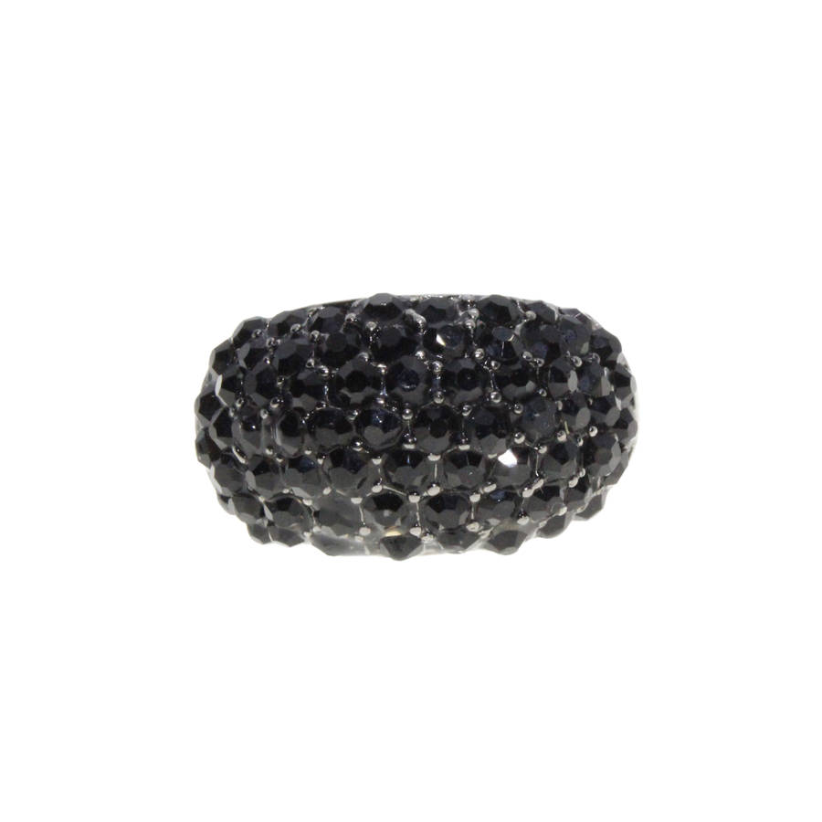 Ring - Gun Metal Tone Chunky Wide Band. Covered in Black Rhinestones - ML3019