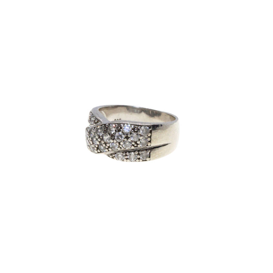Ring - 925 Silver Criss Cross Band. Diamantes and Marcasite. - ML3063