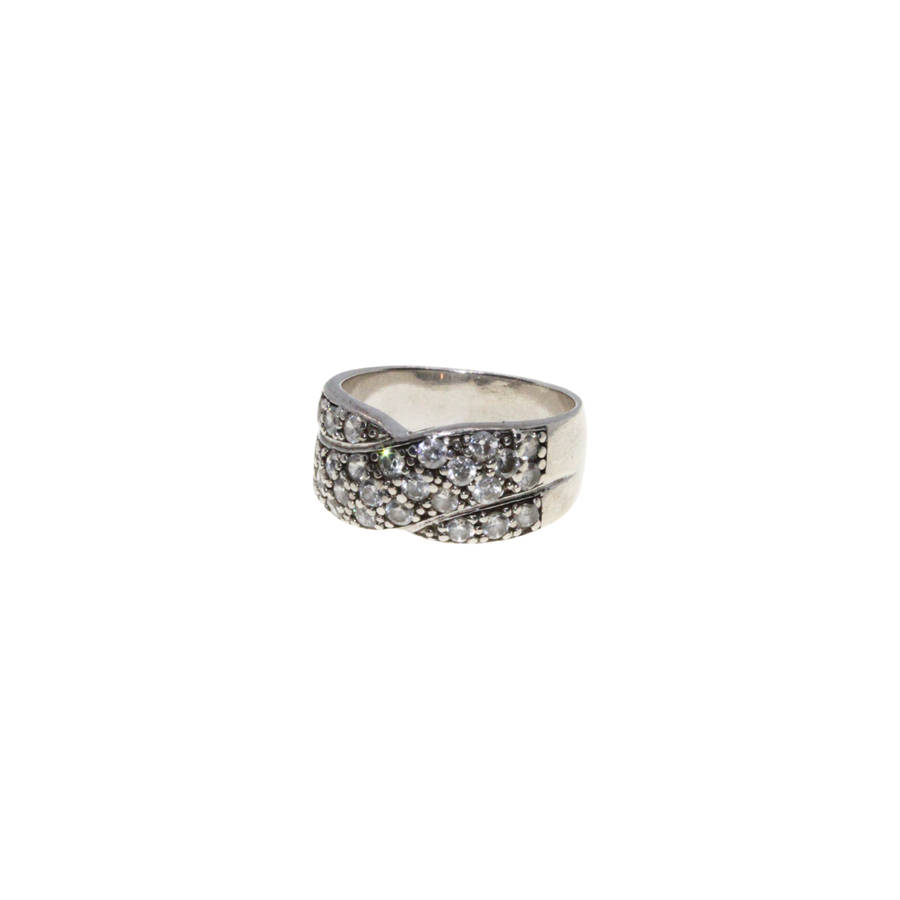 Ring - 925 Silver Criss Cross Band. Diamantes and Marcasite. - ML3063