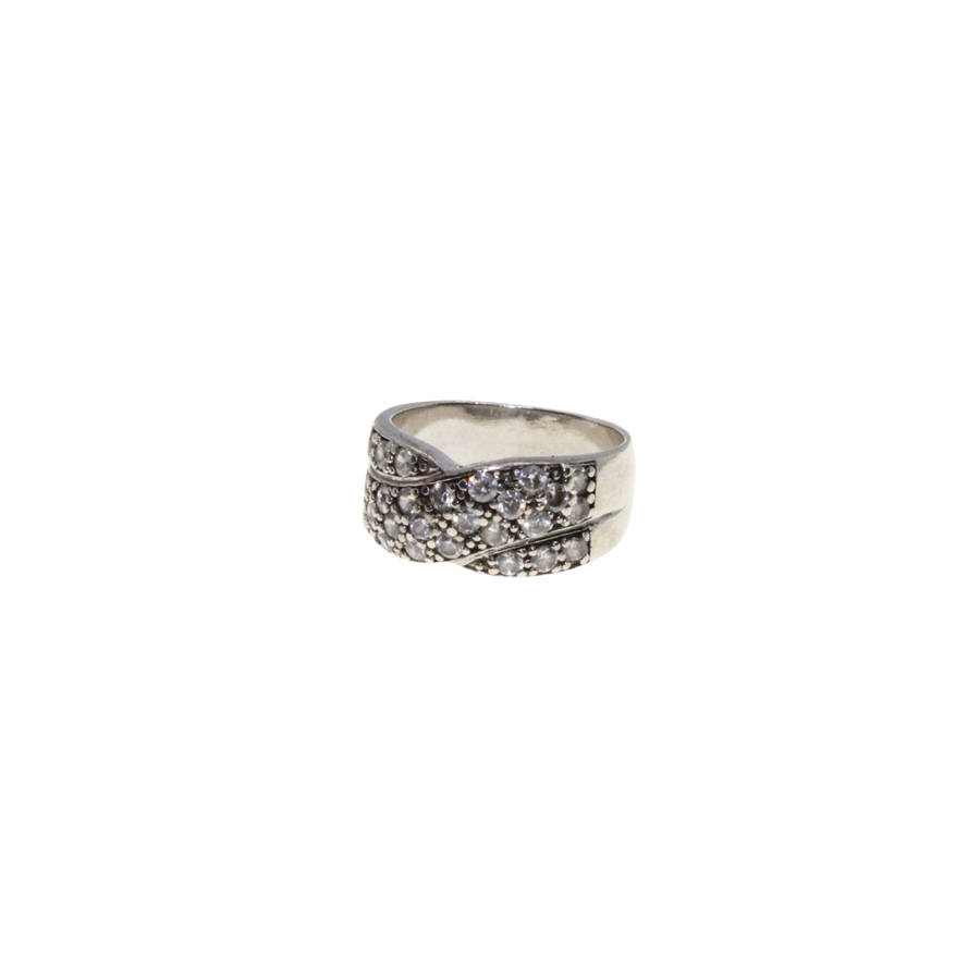 Ring - 925 Silver Criss Cross Band. Diamantes and Marcasite. - ML3063