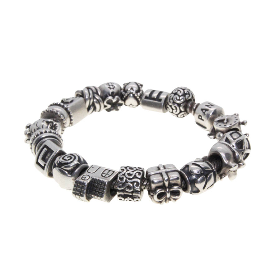 Bracelet - 925 Silver Pandora Bracelet with 18 beautiful Charms - ML3072