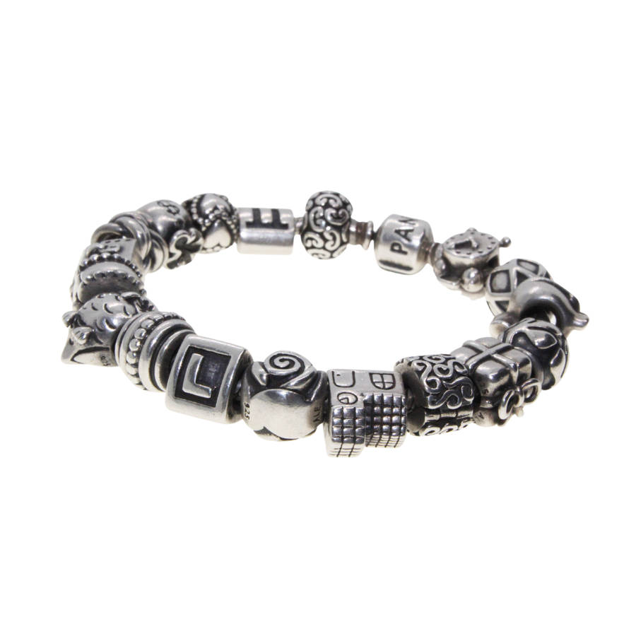 Bracelet - 925 Silver Pandora Bracelet with 18 beautiful Charms - ML3072