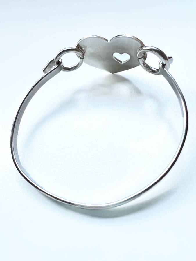 Bangle - Silver Tone Bangle with Large Heart and Small Heart Cut Out ML2023