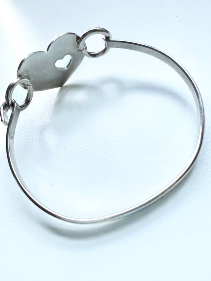 Bangle - Silver Tone Bangle with Large Heart and Small Heart Cut Out ML2023