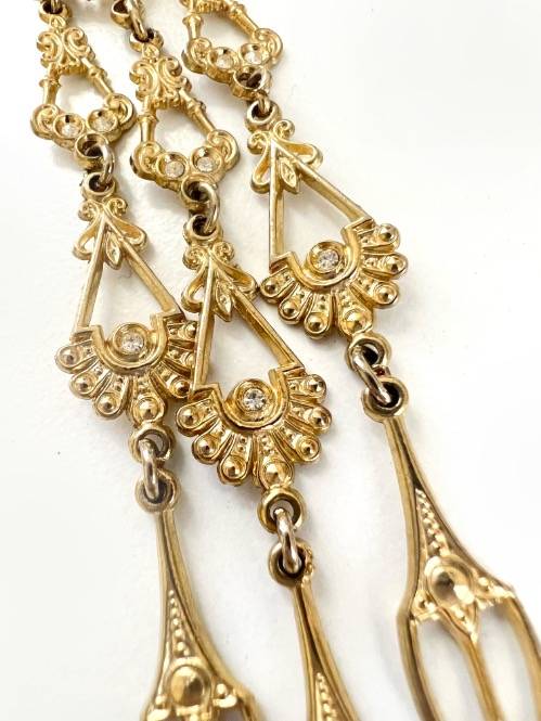 Earrings - Gold Tone Chandelier Statement Drop Earrings with Small Diamantes ML2035