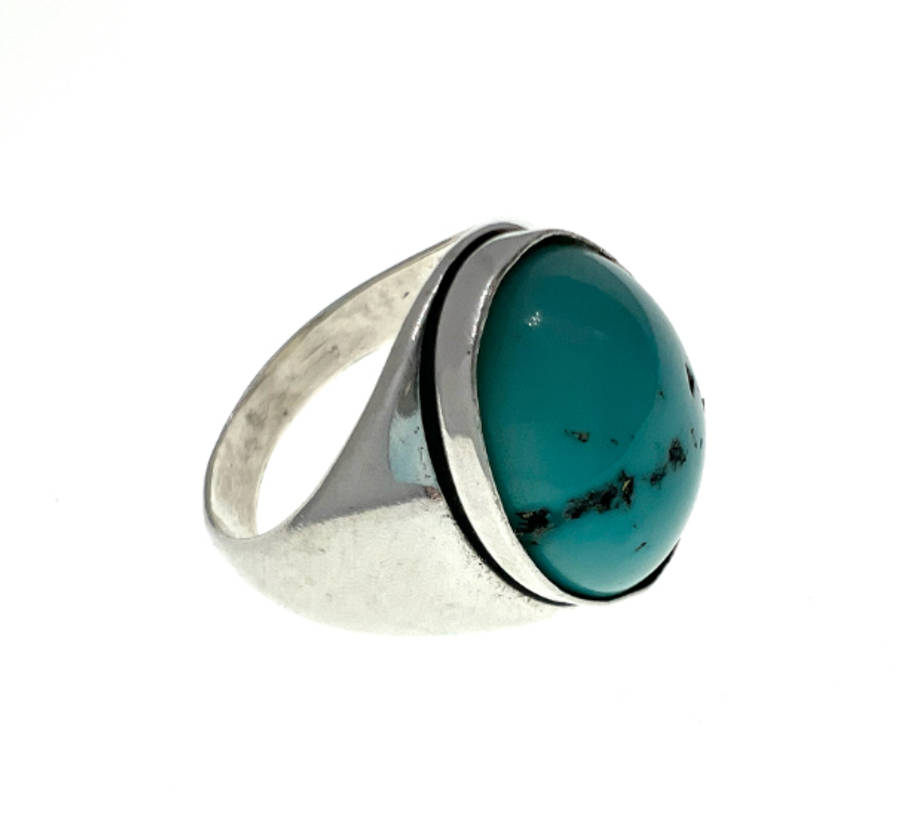 Ring - Vintage 925 Silver Stamped Ring. Light Turquoise Stone (Slight Dent Around Stone) - ML2054