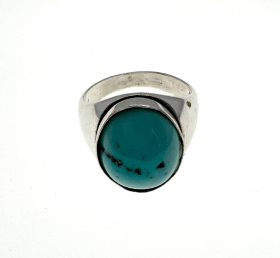 Ring - Vintage 925 Silver Stamped Ring. Light Turquoise Stone (Slight Dent Around Stone) - ML2054