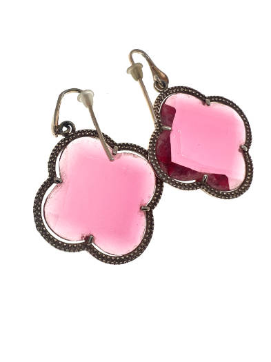 Earrings - 925 Silver Rose Pink Rhinestone with 925 Silver Frame - ML2075