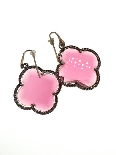 Earrings - 925 Silver Rose Pink Rhinestone with 925 Silver Frame - ML2075