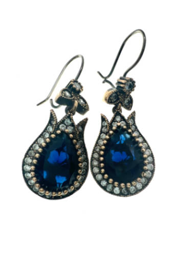 Earrings - Vintage 925 Silver Earrings with Crystal Stones. Lab Grown Blue Sapphire  - ML2112