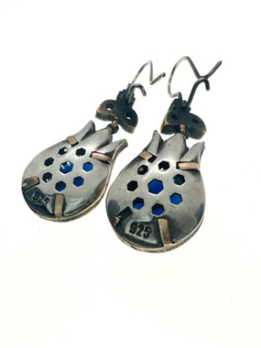 Earrings - Vintage 925 Silver Earrings with Crystal Stones. Lab Grown Blue Sapphire  - ML2112