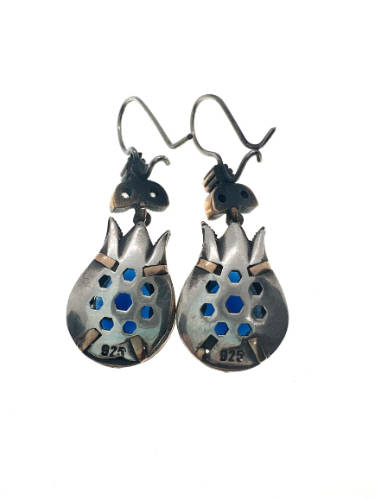 Earrings - Vintage 925 Silver Earrings with Crystal Stones. Lab Grown Blue Sapphire  - ML2112
