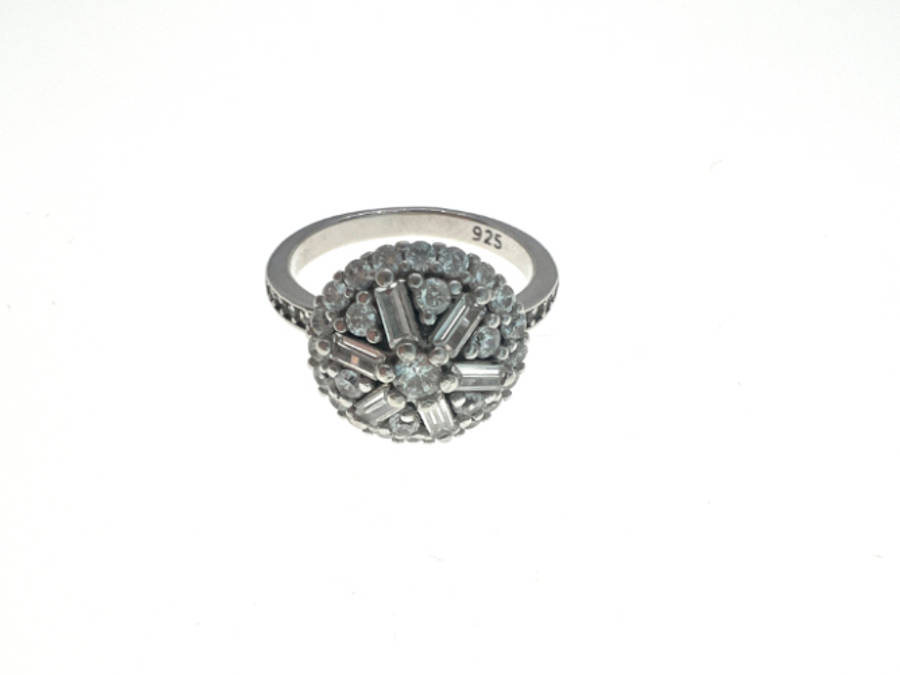 Ring - 925 Silver Vintage Halo Stone/Diamante Studded Cocktail Ring - ML2113