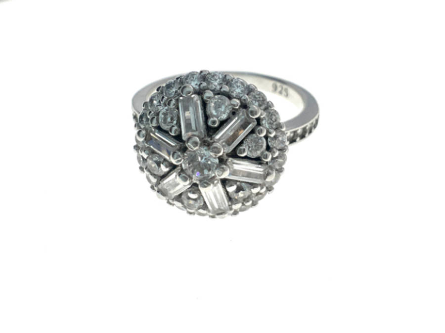 Ring - 925 Silver Vintage Halo Stone/Diamante Studded Cocktail Ring - ML2113