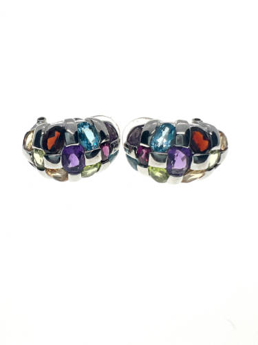 Earrings - 925 Silver Clipback Earrings with Aquamarine,Garnet,Peridot,Citrine,Amethyst - ML2117