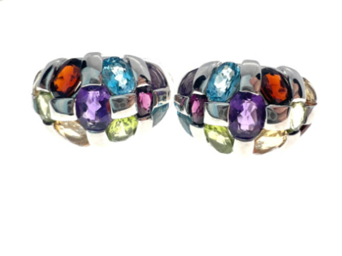 Earrings - 925 Silver Clipback Earrings with Aquamarine,Garnet,Peridot,Citrine,Amethyst - ML2117