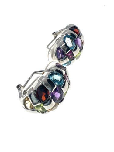 Earrings - 925 Silver Clipback Earrings with Aquamarine,Garnet,Peridot,Citrine,Amethyst - ML2117