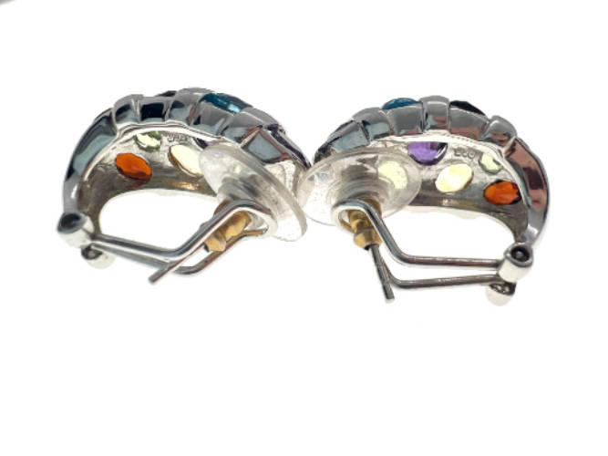 Earrings - 925 Silver Clipback Earrings with Aquamarine,Garnet,Peridot,Citrine,Amethyst - ML2117