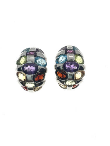 Earrings - 925 Silver Clipback Earrings with Aquamarine,Garnet,Peridot,Citrine,Amethyst - ML2117