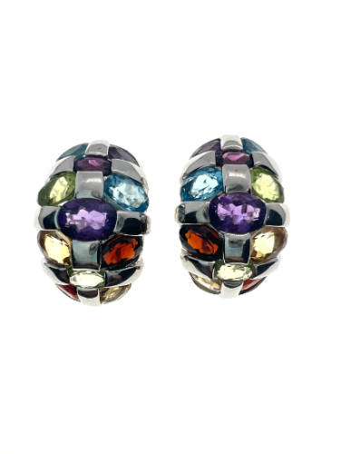 Earrings - 925 Silver Clipback Earrings with Aquamarine,Garnet,Peridot,Citrine,Amethyst - ML2117